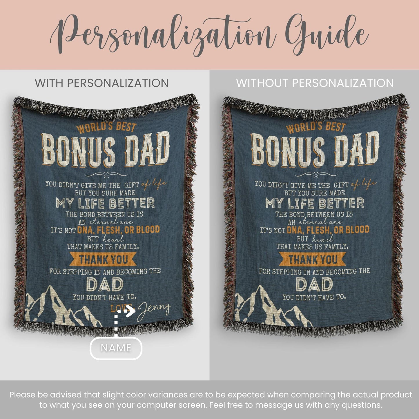 Personalized Bonus Dad Woven Blanket Gift For Bonus Dad Tapestry Fathers Day Gift Stepdad Throw Blanket Christmas Gift From Bonus Daughter