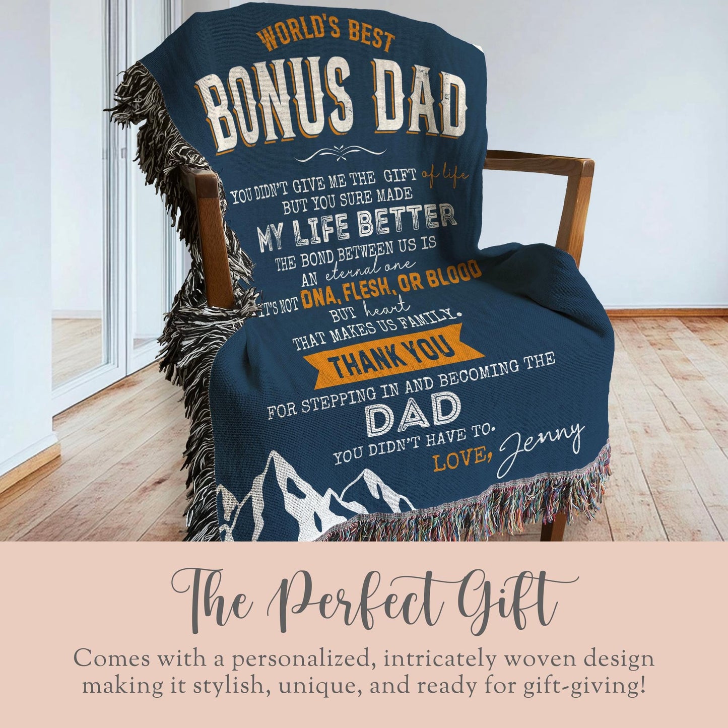 Personalized Bonus Dad Woven Blanket Gift For Bonus Dad Tapestry Fathers Day Gift Stepdad Throw Blanket Christmas Gift From Bonus Daughter