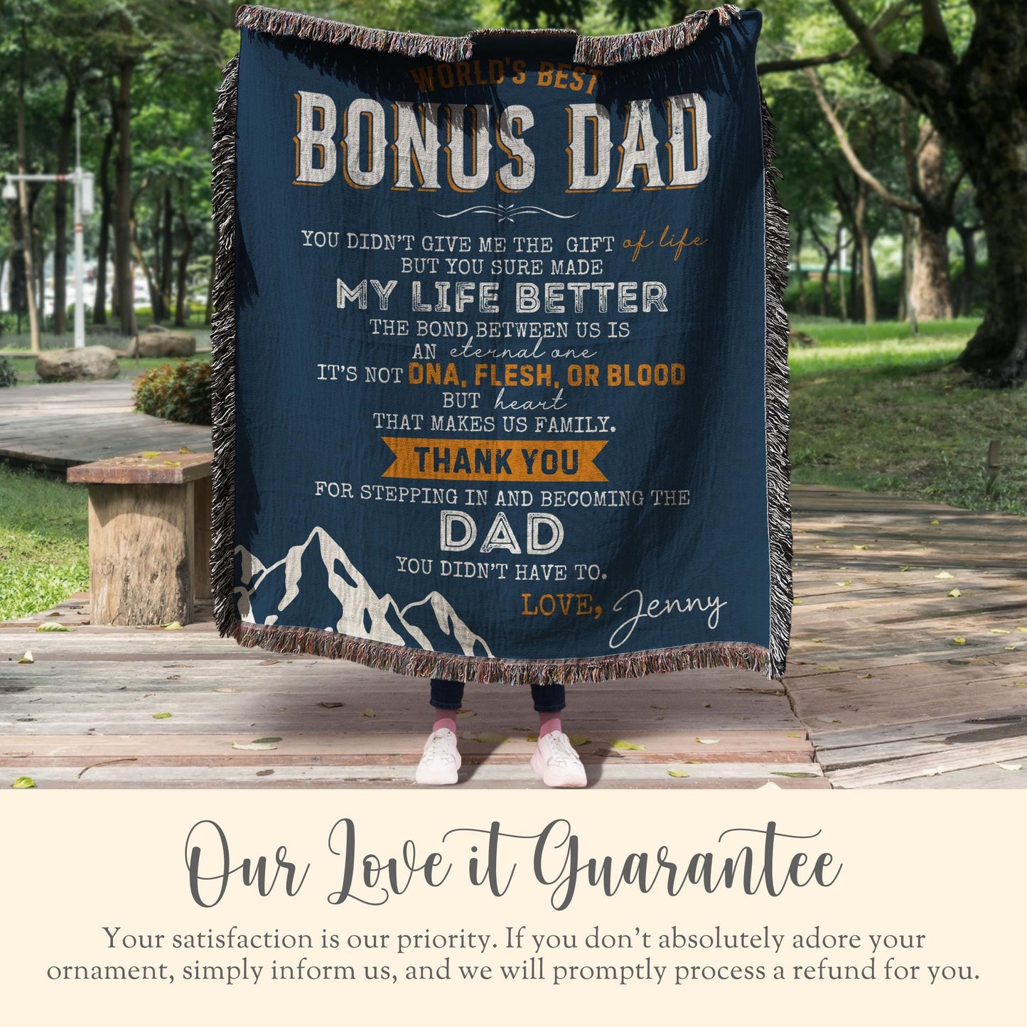 Personalized Bonus Dad Woven Blanket Gift For Bonus Dad Tapestry Fathers Day Gift Stepdad Throw Blanket Christmas Gift From Bonus Daughter