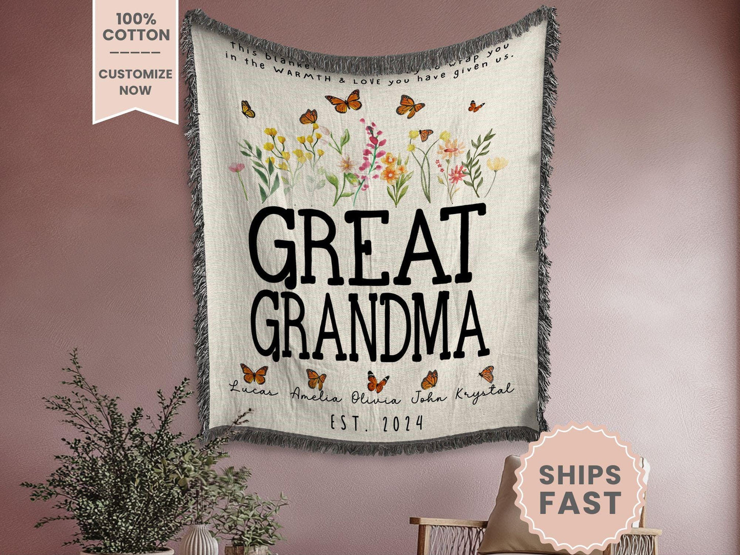 Personalized Great Grandma Woven Blanket Gift For Great Grandma Tapestry Mothers Day Gift Grandmother Throw Christmas Gift