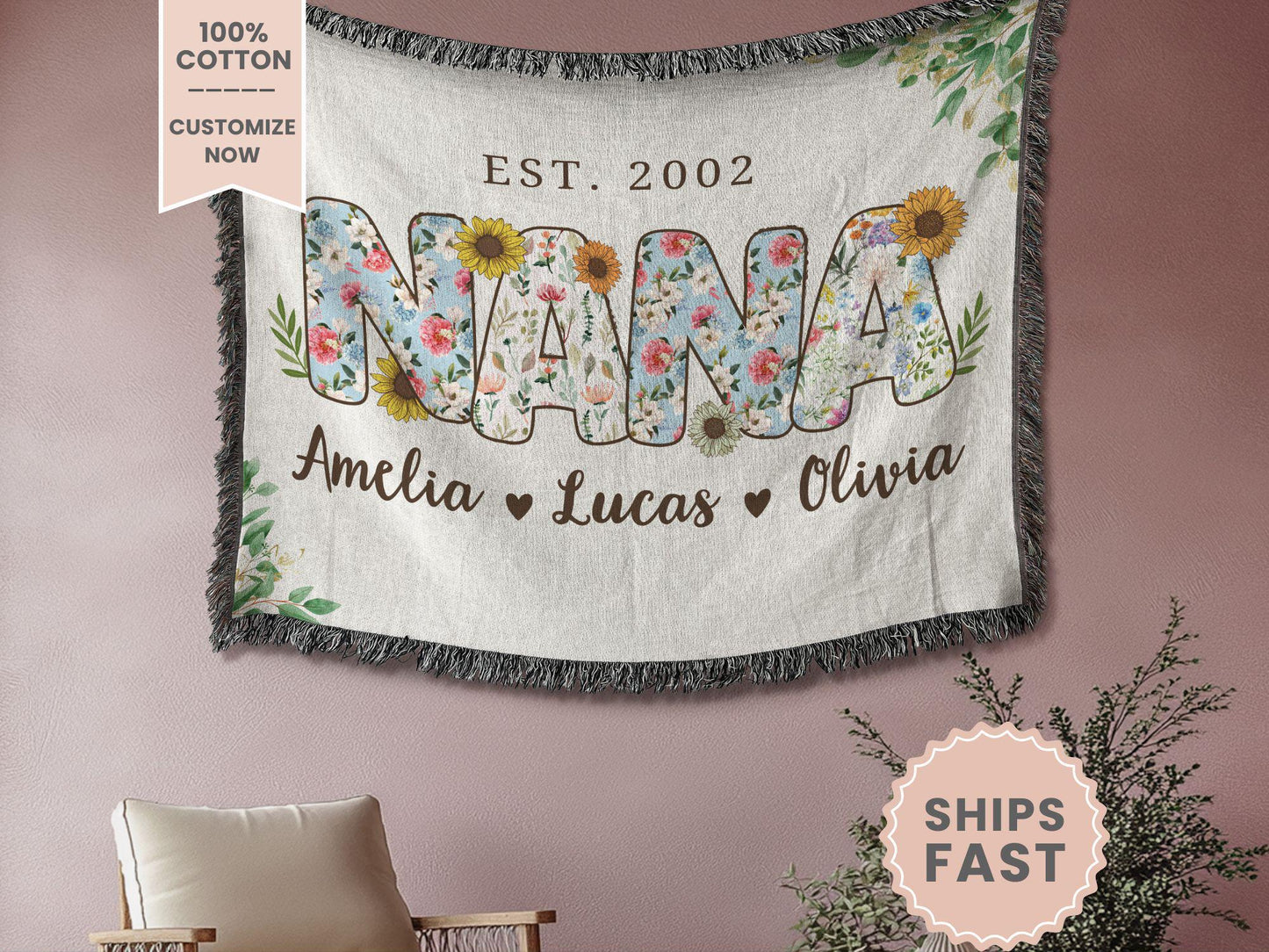 Personalized Nana Woven Blanket Gift For Nana Tapestry Nana Mothers Day Gift Nana Keepsake Blanket Grandma Woven Throw Nana Christmas Gift