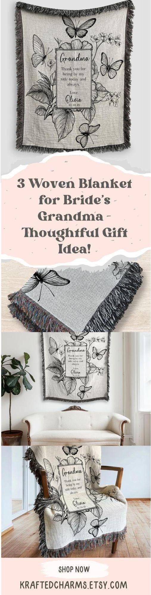 Grandma of the Bride Woven Blanket Gift For Grandma Tapestry Grandma Wedding Day Gift Grandmother Woven Throw Keepsake From Granddaughter