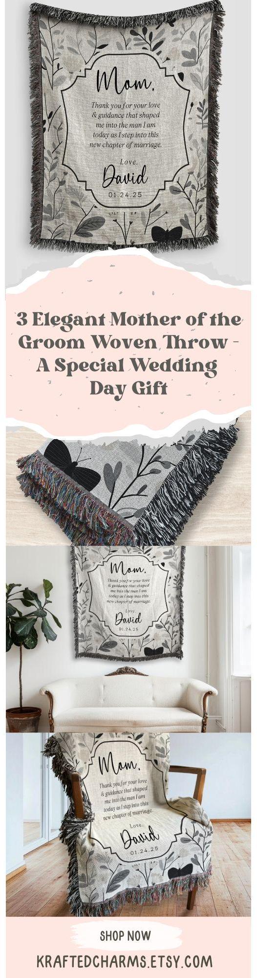 Personalized Mother of the Groom Woven Blanket Gift for Mother of the Groom Tapestry Wedding Day Gift Mom of Groom Woven Throw From Bride