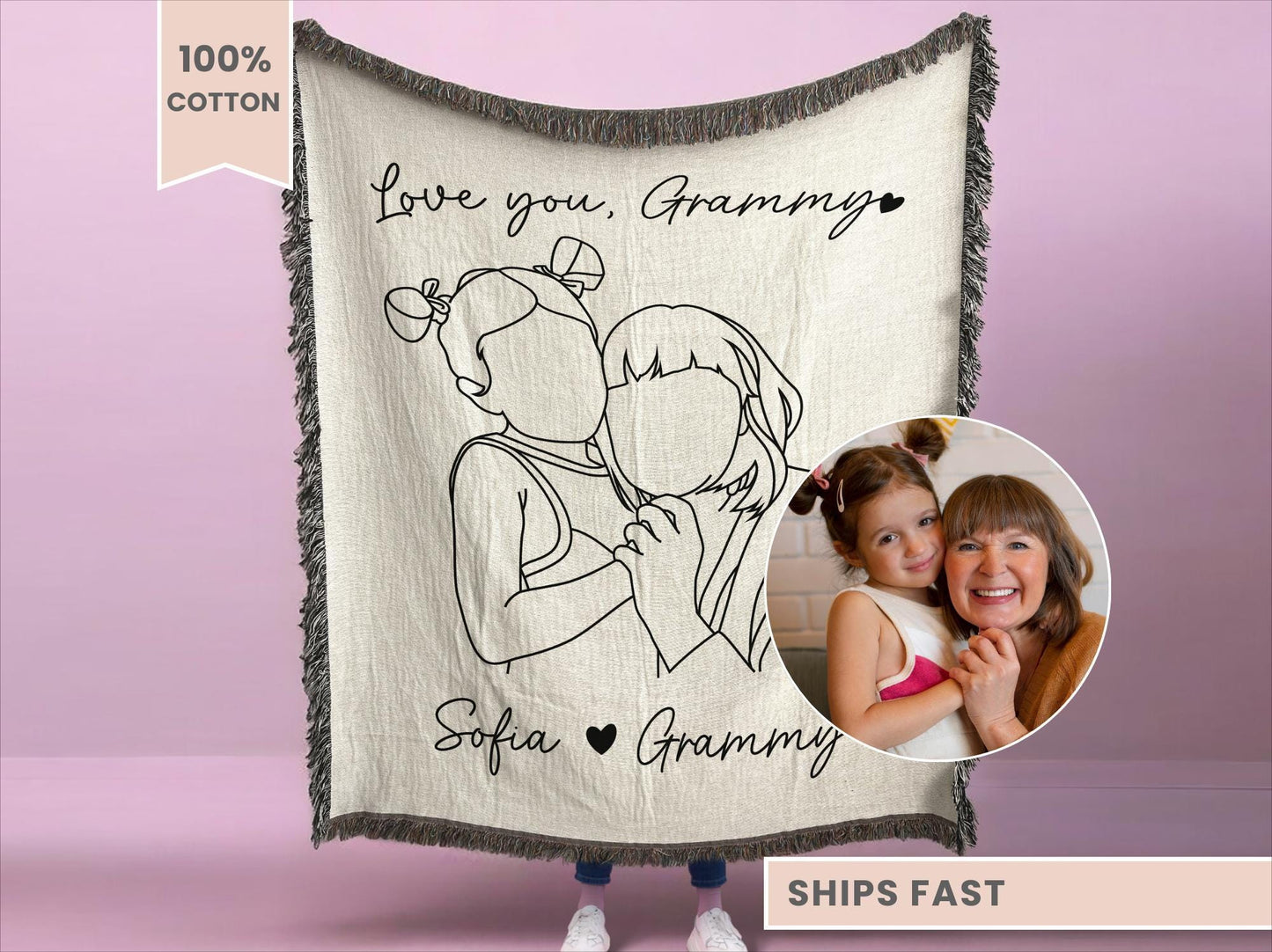 Grammy Line Art Portrait Woven Blanket