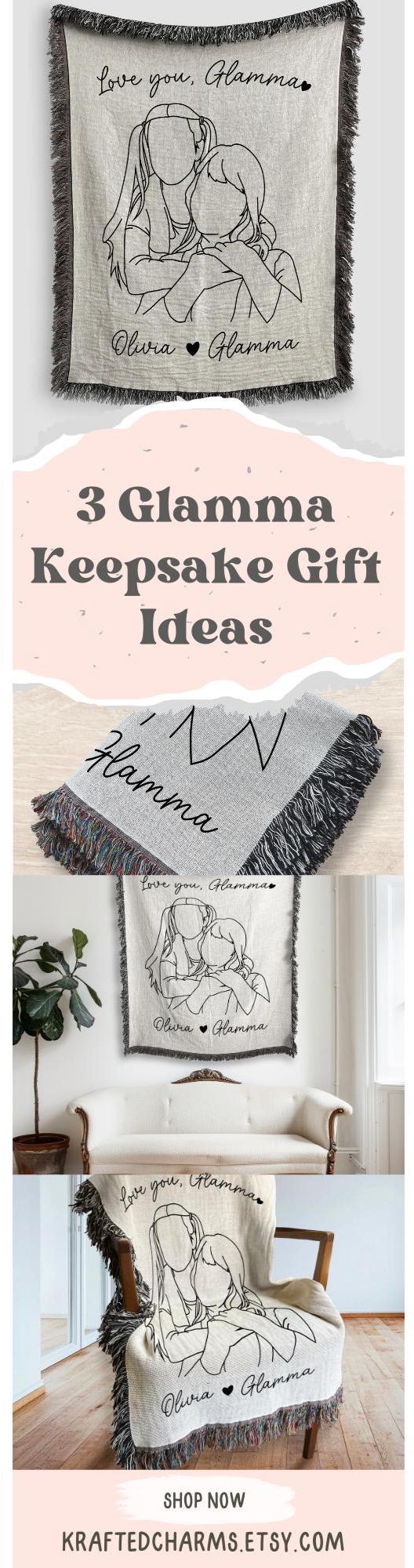 Personalized Glamma Line Art Portrait Woven Blanket Gift for Glamma Art Tapestry Mothers Day Gift Glamma Faceless Drawing Throw Wall Decor