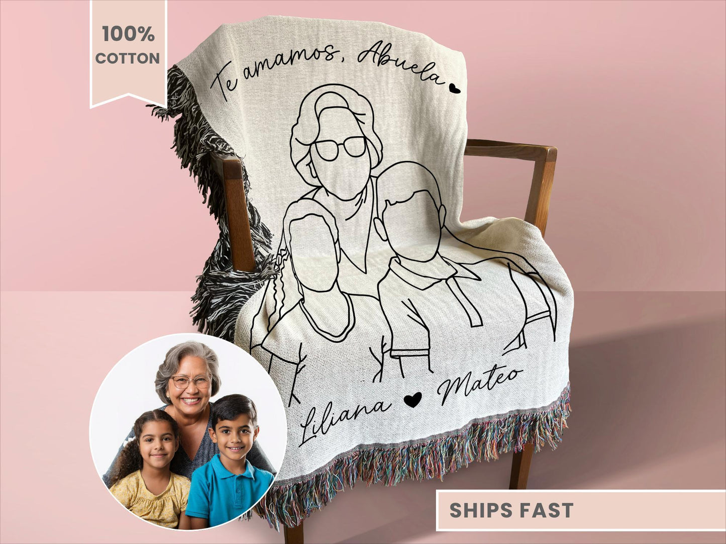 Personalized Abuela Line Art Woven Blanket
Abuela Portrait Woven Throw