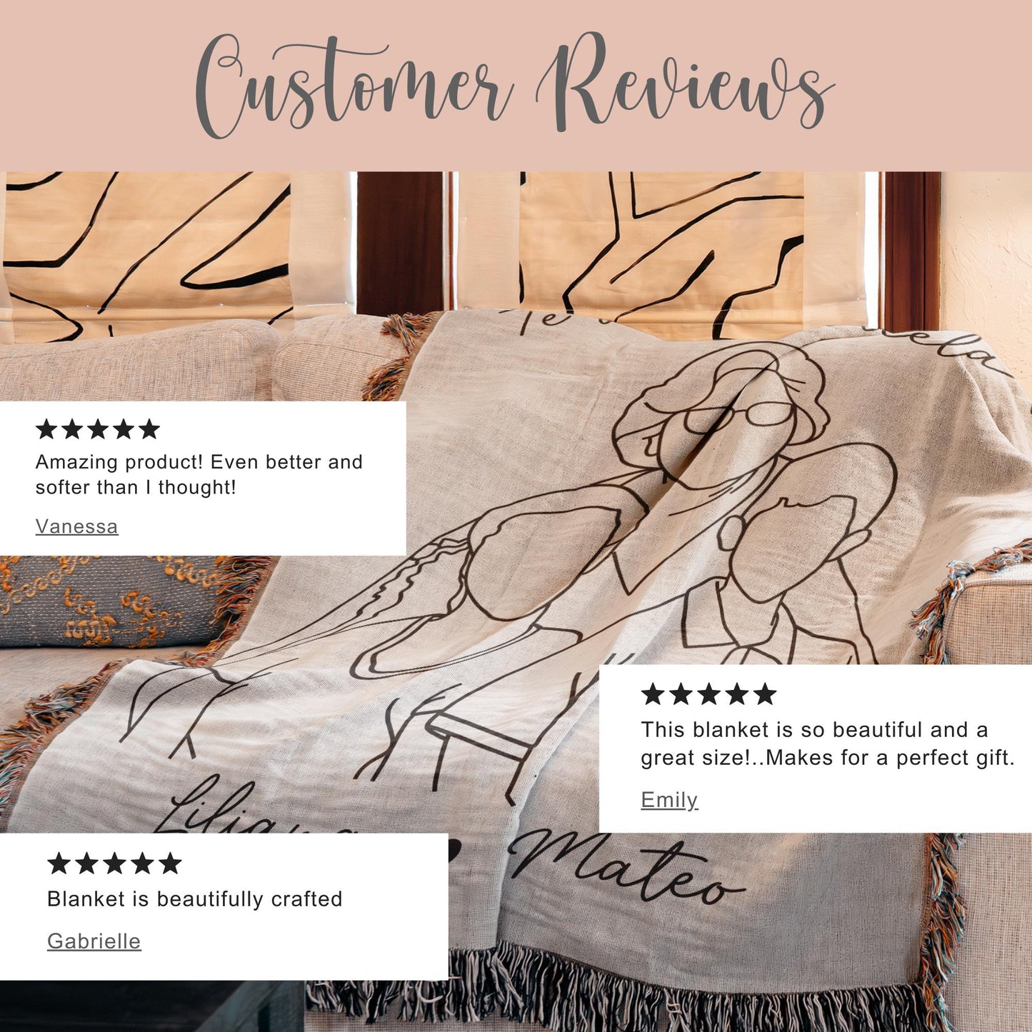 Personalized Abuela Line Art Portrait Woven Blanket Gift for Abuela Line Drawing Woven Throw Mothers Day Gift Abuelita Portrait Wall Decor