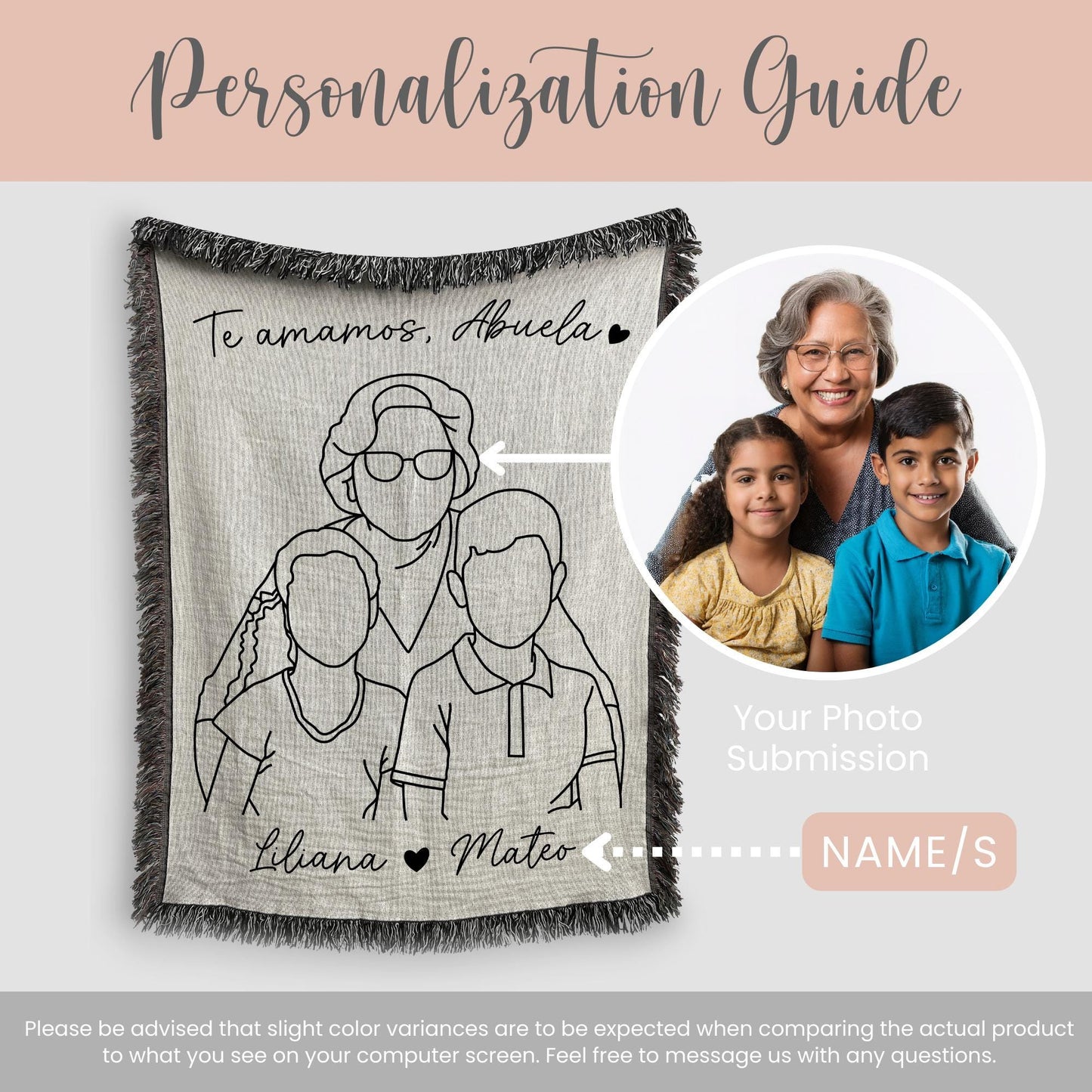 Personalized Abuela Line Art Portrait Woven Blanket Gift for Abuela Line Drawing Woven Throw Mothers Day Gift Abuelita Portrait Wall Decor