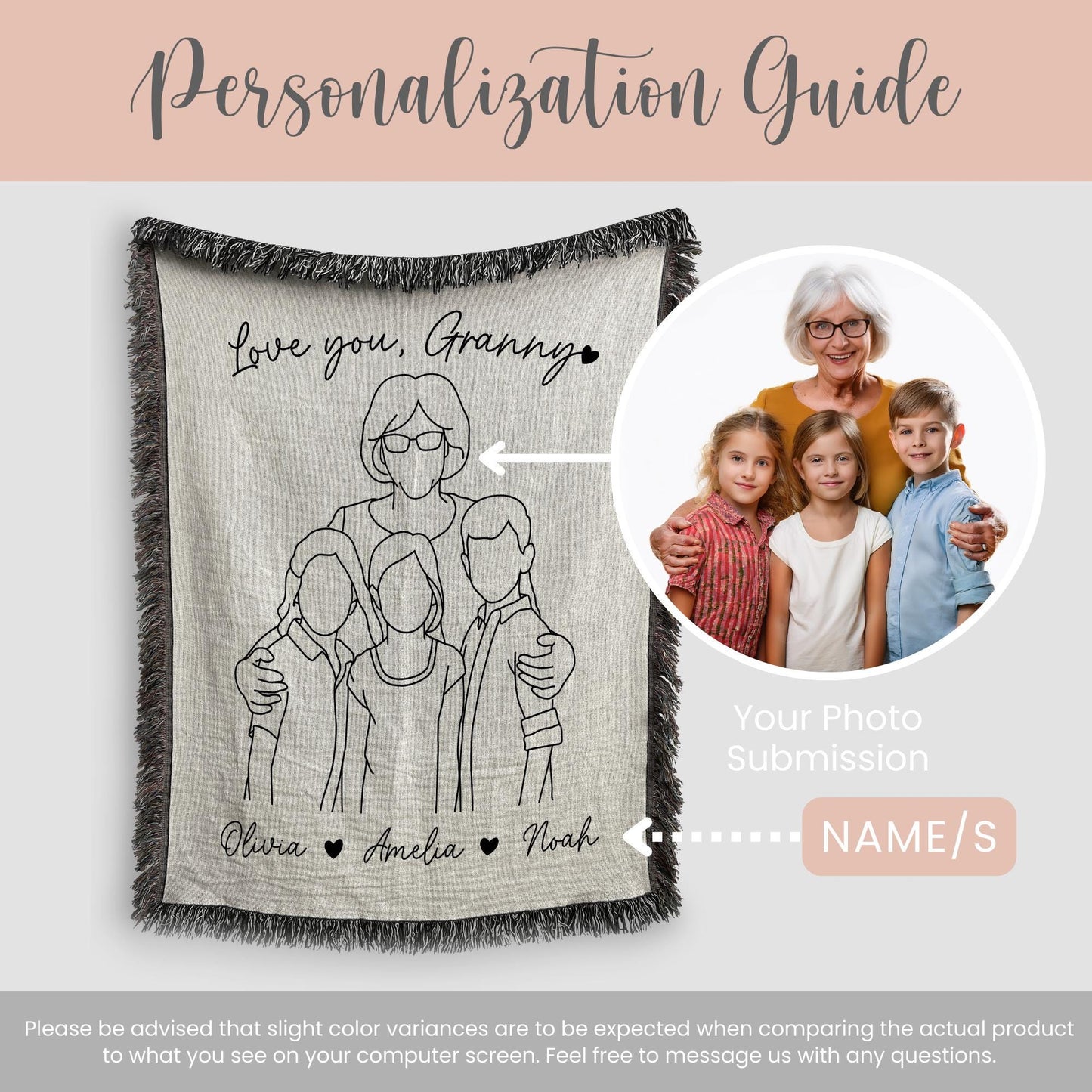 Personalized Granny Line Art Portrait Woven Blanket Gift for Granny Woven Throw Mothers Day Gift Granny Line Drawing Keepsake Blanket Gift