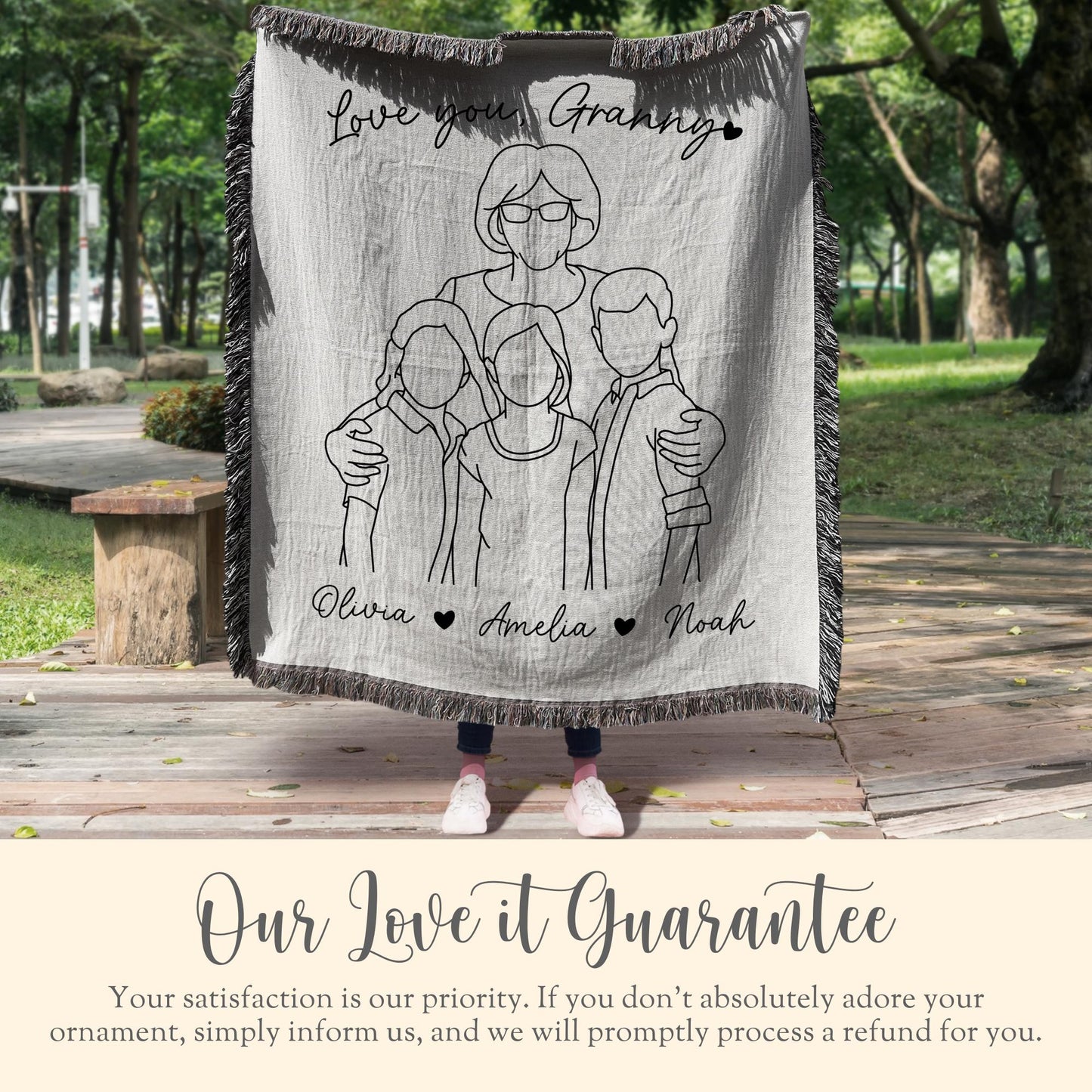 Personalized Granny Line Art Portrait Woven Blanket Gift for Granny Woven Throw Mothers Day Gift Granny Line Drawing Keepsake Blanket Gift