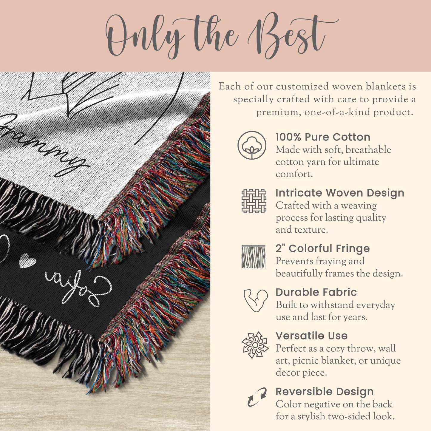 Personalized Grammy Line Art Portrait Woven Blanket Gift for Grammy Drawing Woven Throw Mothers Day Gift Grammy Faceless Keepsake Blanket