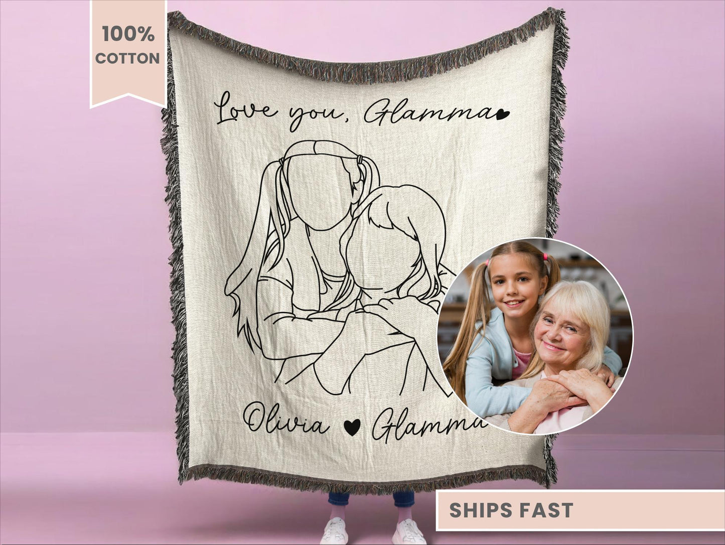 Glamma Line Art Portrait Woven Blanket