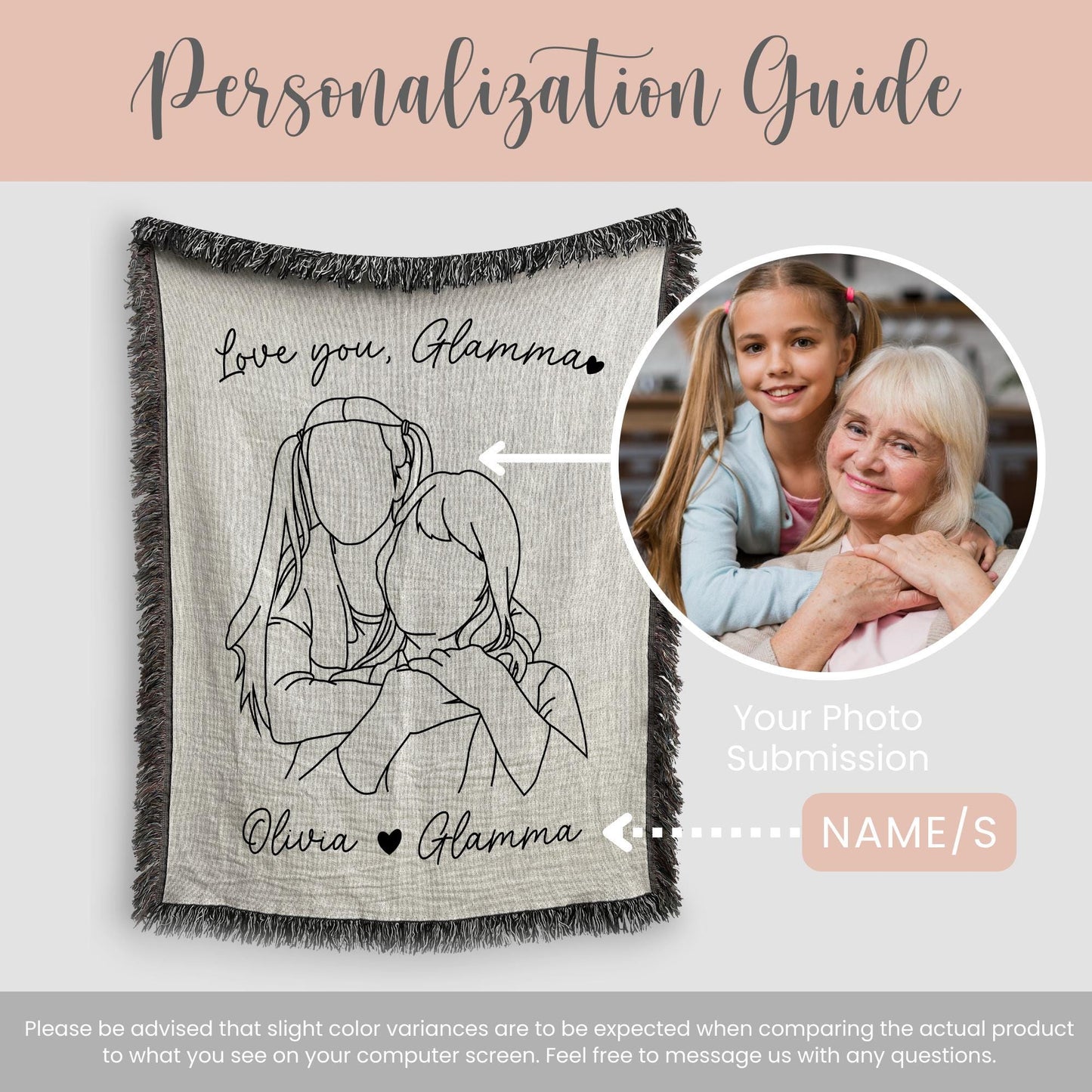 Personalized Glamma Line Art Portrait Woven Blanket Gift for Glamma Art Tapestry Mothers Day Gift Glamma Faceless Drawing Throw Wall Decor