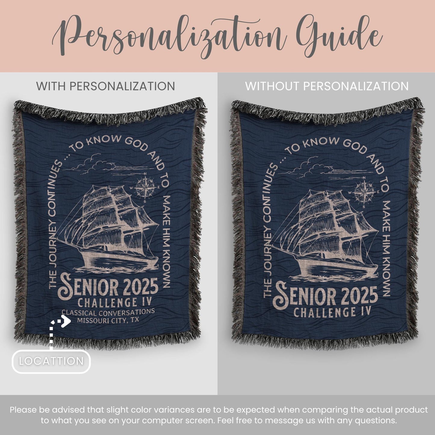 Personalized CC Challenge IV Woven Blanket Gift For Classical Conversations Senior Class Tapestry Year End Gift CC Senior Woven Throw Sail