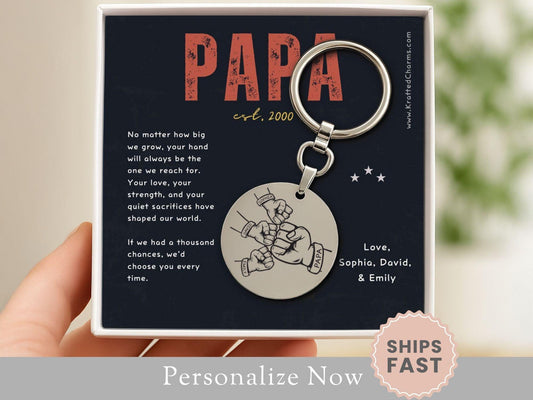 Personalized Papa Keychain Gift for Papa Keyring Fathers Day Gift New Papa Keyfob Papa Birthday Present Papa Appreciation Engrave Key Chain