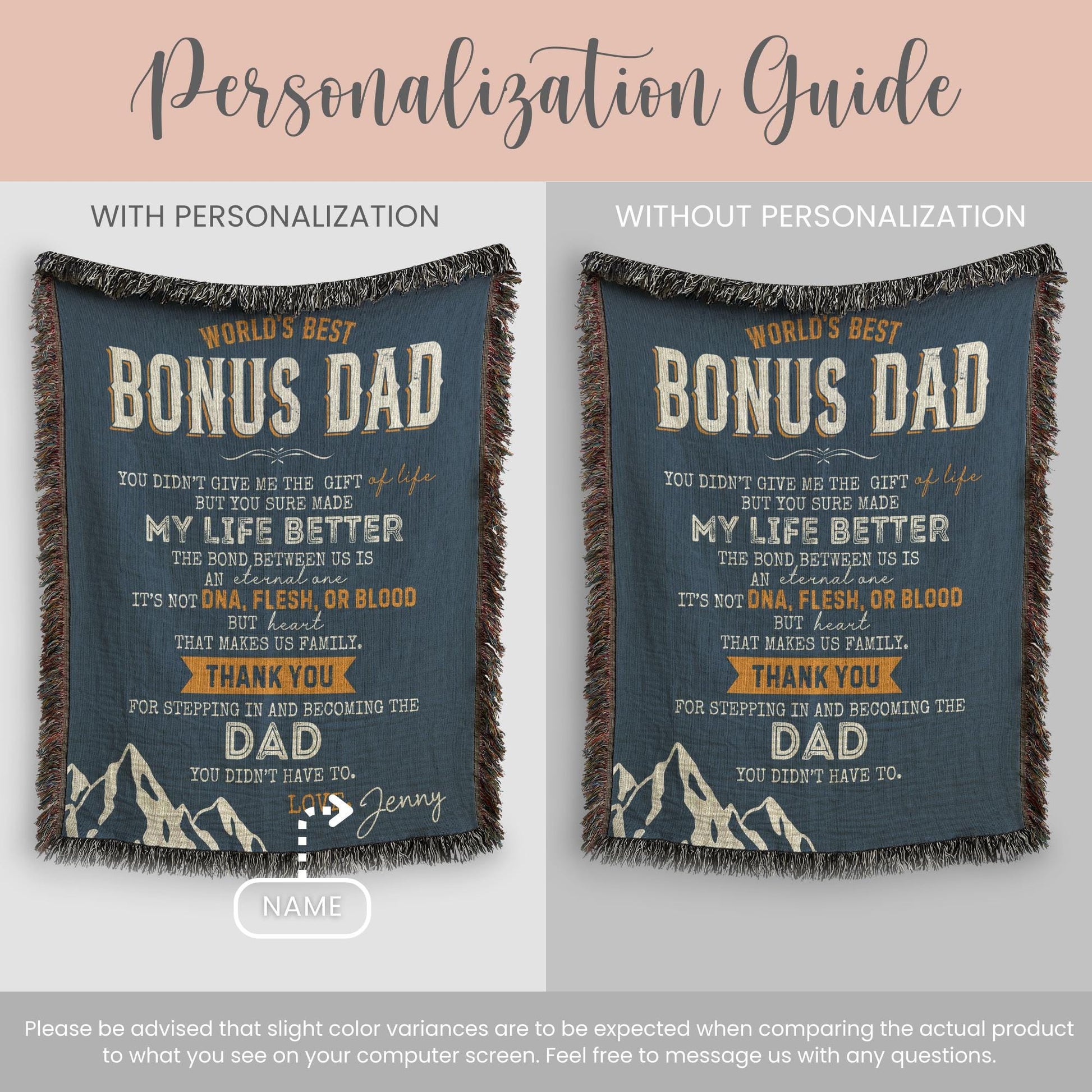 Personalized Bonus Dad Woven Blanket Gift For Bonus Dad Tapestry Fathers Day Gift Stepdad Throw Blanket Christmas Gift From Bonus Daughter