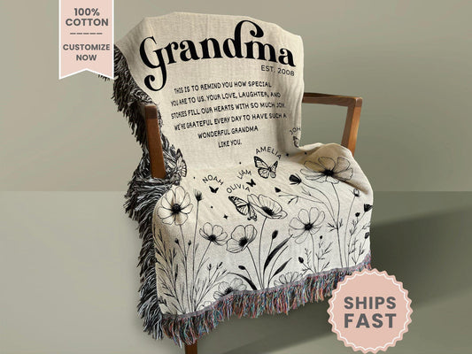 Personalized Grandma Woven Blanket Mothers Day Gift Grandparent Woven Blanket Grandma Woven Throw Grandparent Gift