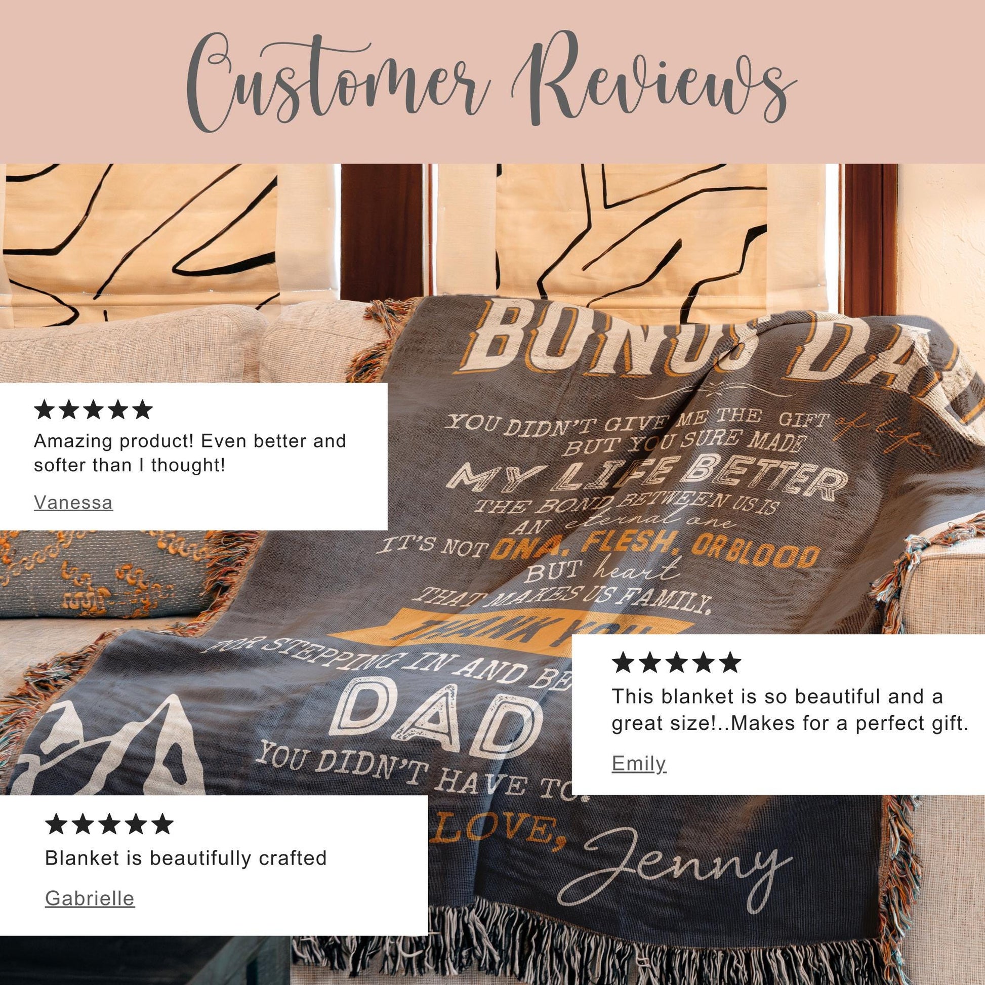 Personalized Bonus Dad Woven Blanket Gift For Bonus Dad Tapestry Fathers Day Gift Stepdad Throw Blanket Christmas Gift From Bonus Daughter