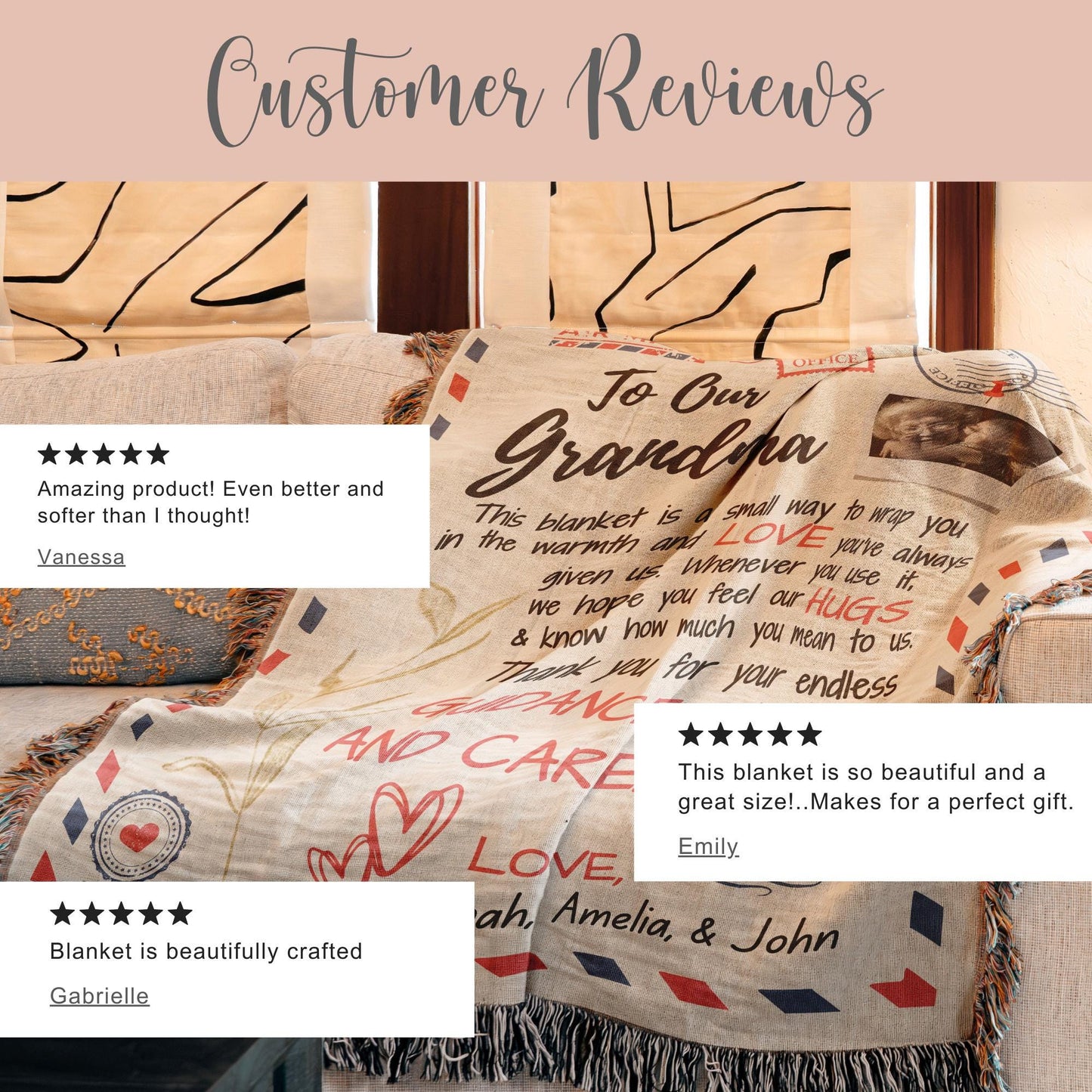 Personalized Grandma Letter Woven Blanket Gift For Grandma Tapestry Mothers Day Gift Grandmother Keepsake Blanket Christmas Gift Grandkid
