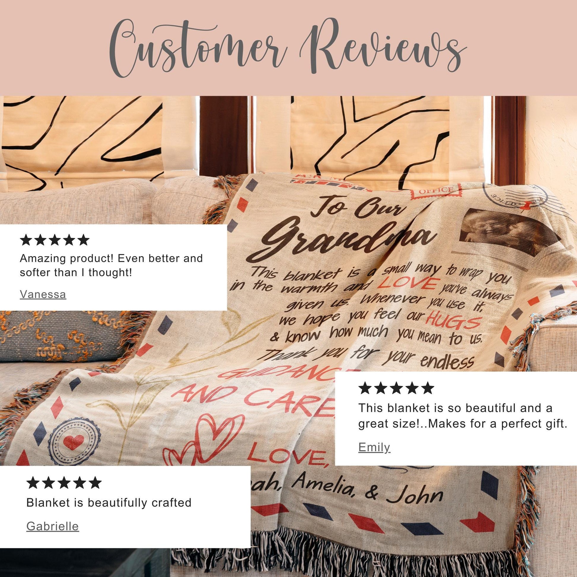 Personalized Grandma Letter Woven Blanket Gift For Grandma Tapestry Mothers Day Gift Grandmother Keepsake Blanket Christmas Gift Grandkid