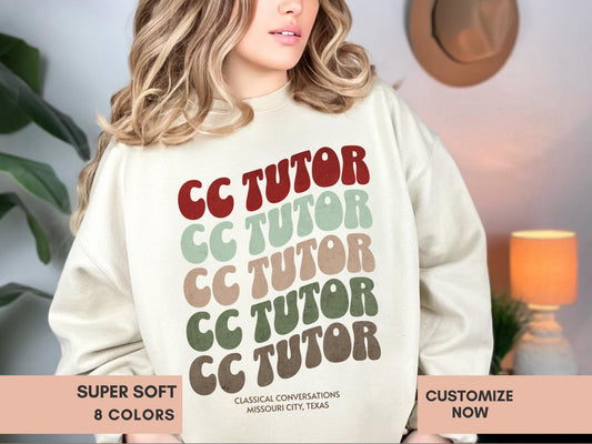 Classical Conversations Tutor Sweatshirt Personalized Homeschool Mom Sweater CC Tutor Gift CC Foundations Tutor Crewneck Pullover Wavy Retro