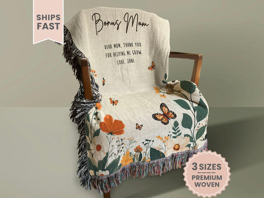 Personalized Bonus Mom Woven Blanket Gift For Bonus Mom Tapestry Mothers Day Gift Stepmom Woven Throw Christmas Gift From Bonus Daughter