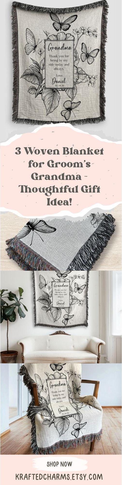 Personalized Grandma of the Groom Woven Blanket Gift for Groom Grandma Tapestry Wedding Day Gift Grandmother Keepsake Blanket From Bride