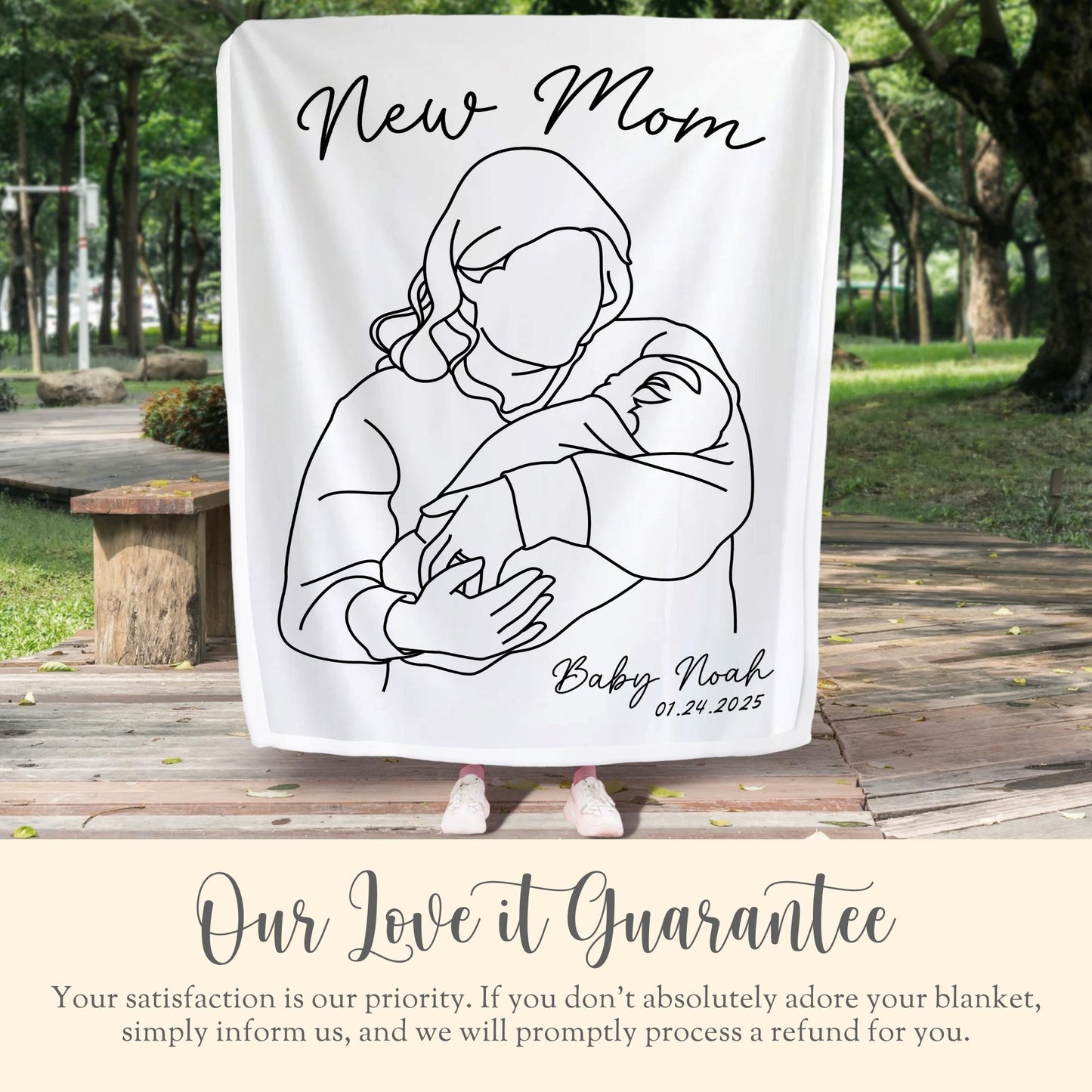 Personalized New Mom Line Art Portrait Minky Blanket Gift for New Mom Fleece Blanket Mothers Day Gift New Mama Line Drawing New Mom Faceless