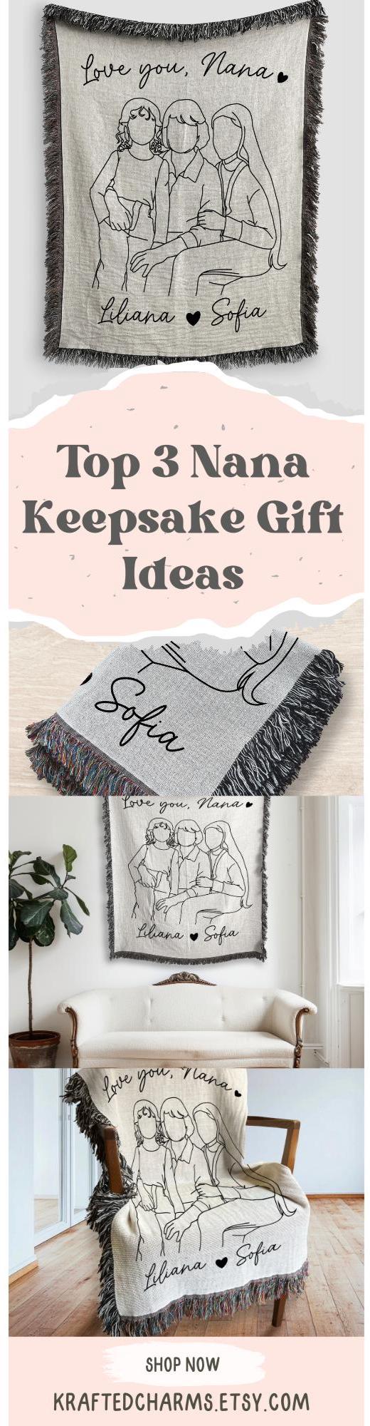 Personalized Nana Line Art Portrait Woven Blanket Gift for Nana Tapestry Mothers Day Gift Nana Faceless Woven Throw Grandma Line Art Drawing