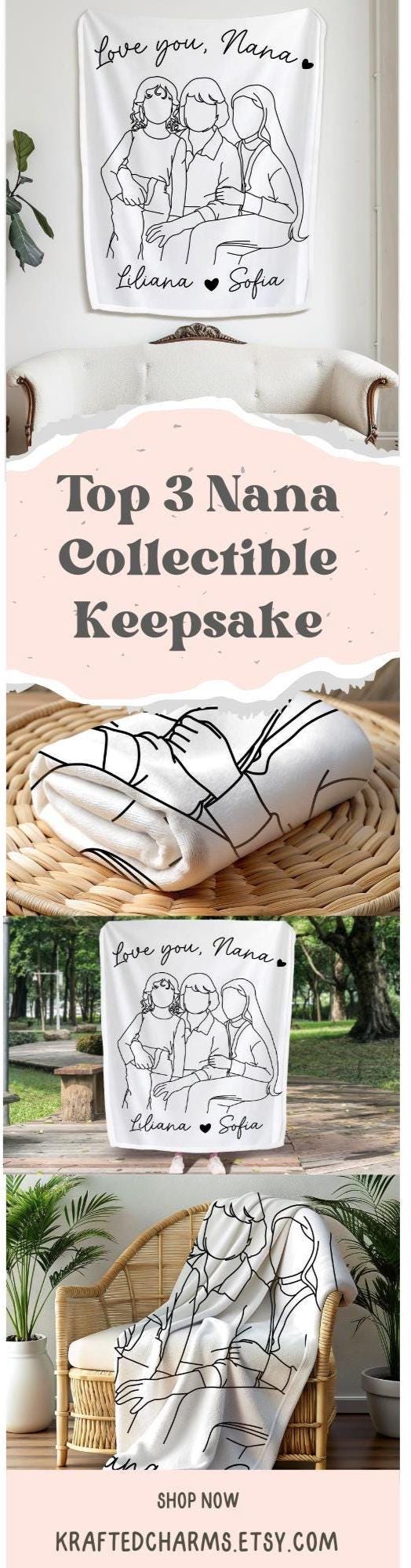 Personalized Nana Line Art Portrait Minky Blanket Gift for Nana Line Drawing Fleece Blanket Mothers Day Gift Nana Faceless Plush Throw Gift