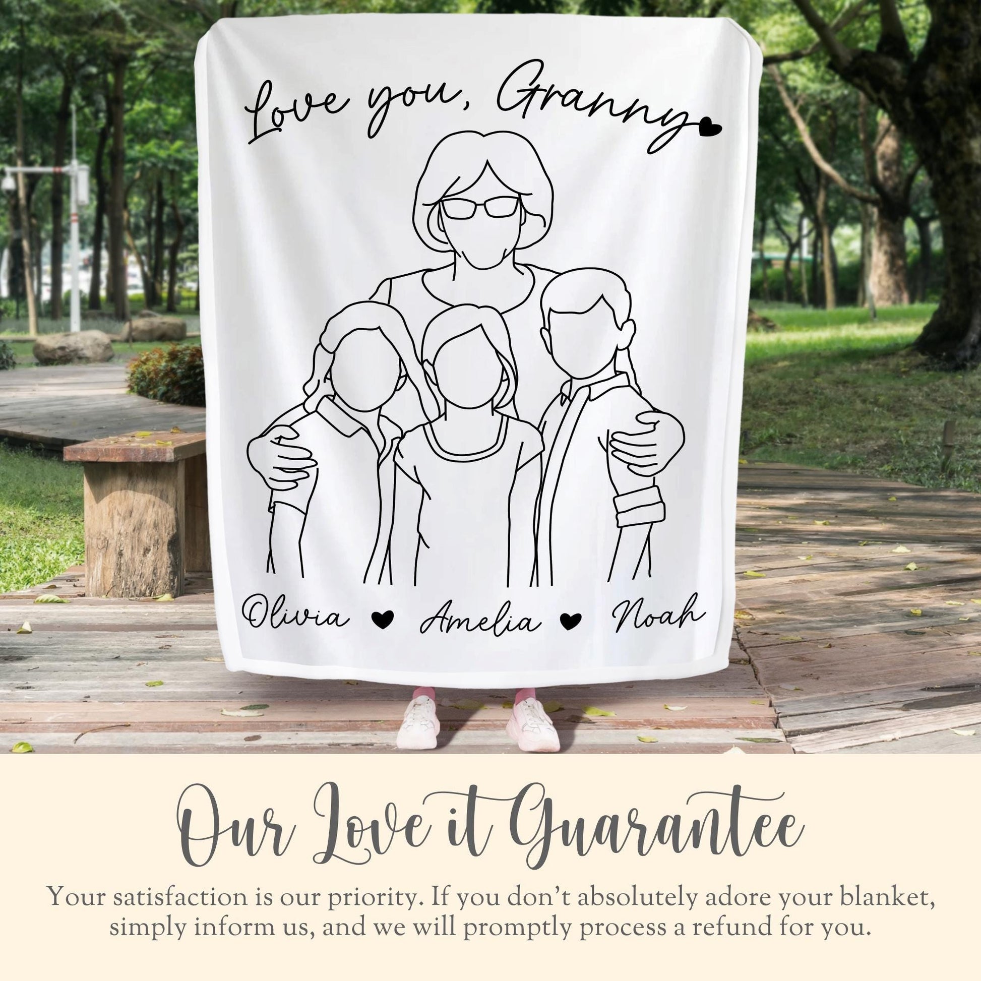 Personalized Granny Line Art Portrait Minky Blanket Gift for Granny Faceless Plush Blanket Mothers Day Gift Grandma Line Drawing Wall Decor