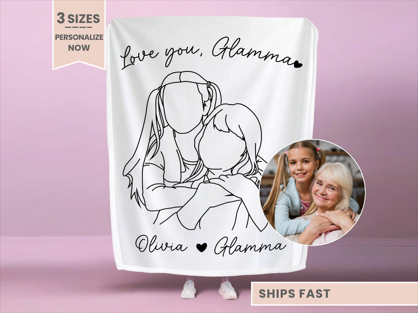 Personalized Glamma Line Art Portrait Minky Blanket
Glamma line art minky blanket
Glamma line art plush blanket