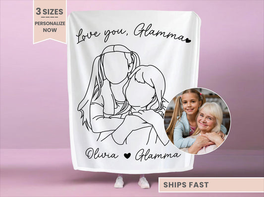 Personalized Glamma Line Art Portrait Minky Blanket
Glamma line art minky blanket
Glamma line art plush blanket