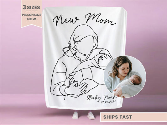 Personalized New Mom Line art minky blanket
