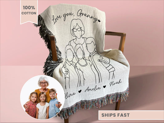 Personalized Granny Line Art Portrait Woven Blanket 
Granny Portrait Woven Blanket