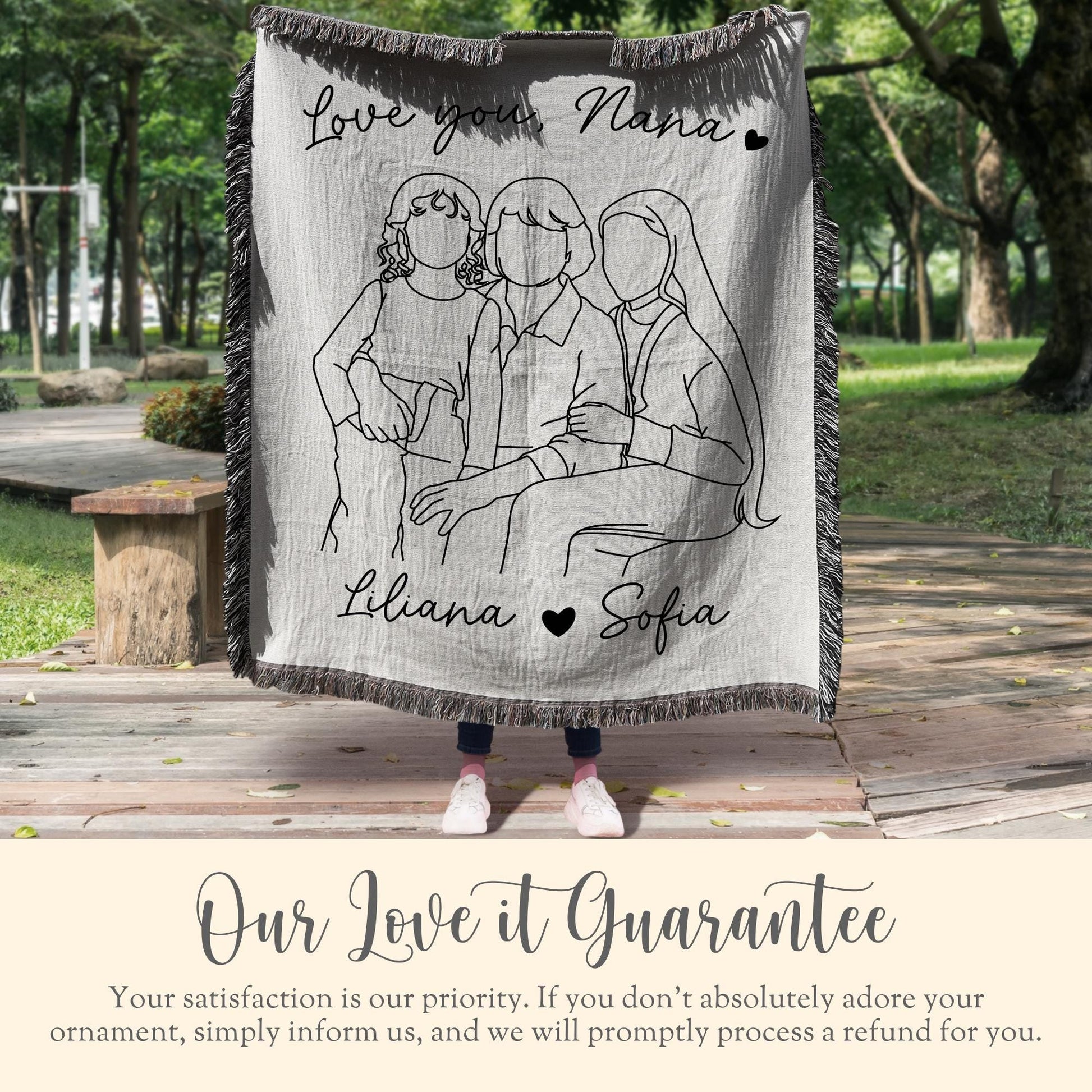 Personalized Nana Line Art Portrait Woven Blanket Gift for Nana Tapestry Mothers Day Gift Nana Faceless Woven Throw Grandma Line Art Drawing