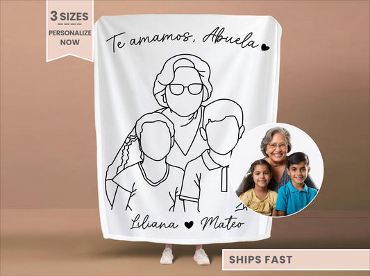 Personalized Abuela Line Art Portrait Minky Blanket
