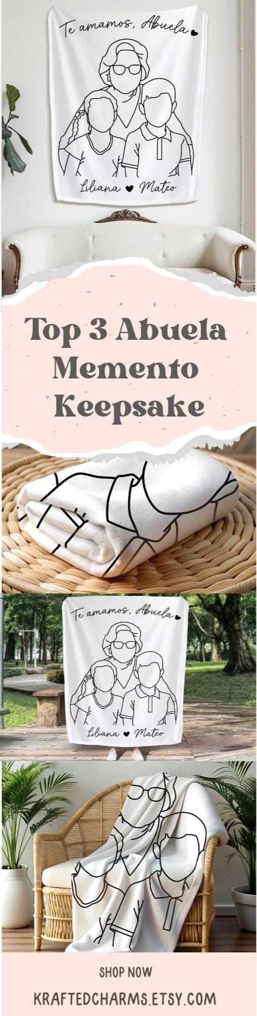 Personalized Abuela Line Art Portrait Minky Blanket Gift for Abuela Line Drawing Plush Blanket Mothers Day Gift Abuela Manta De Minky Regalo