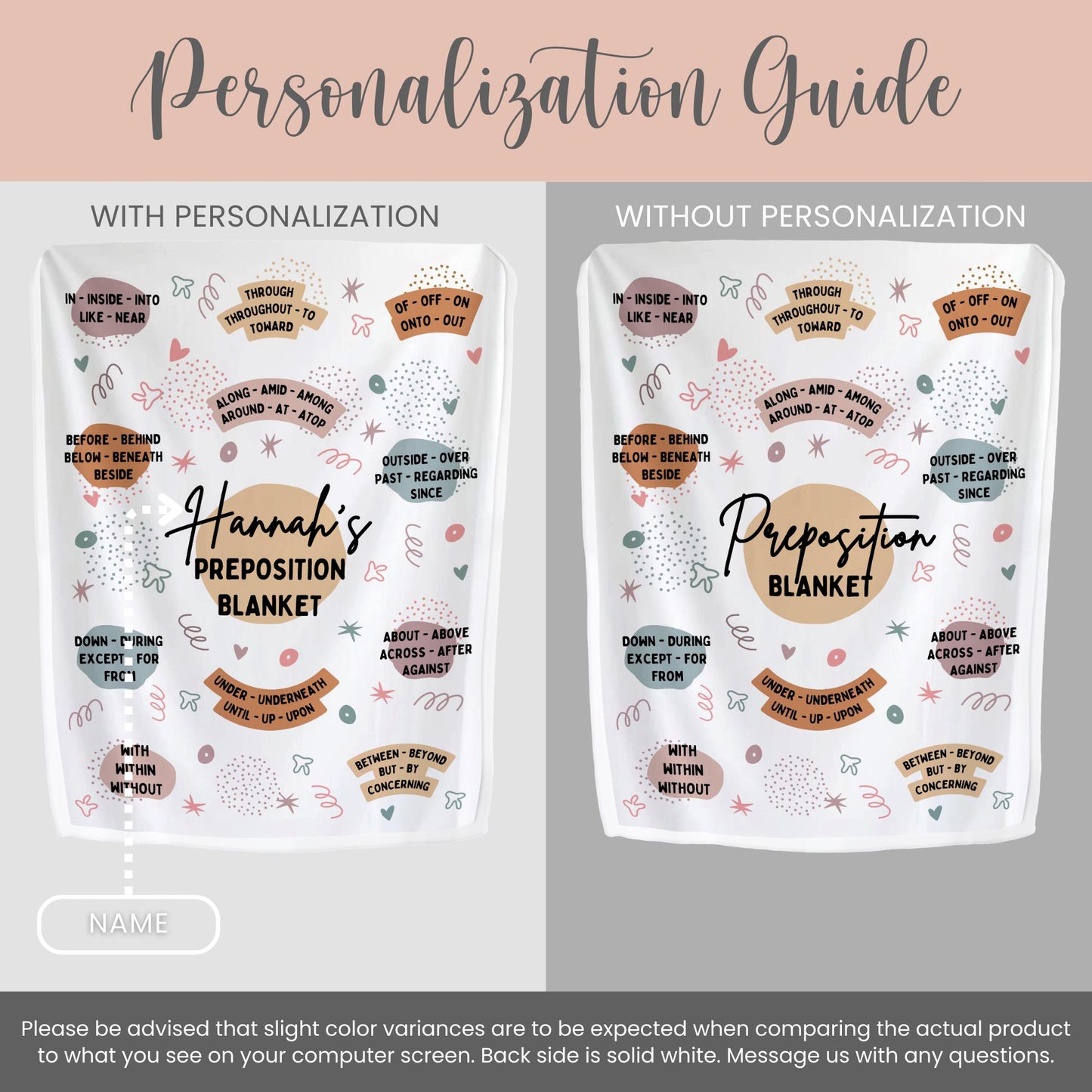 Personalized CC Preposition Minky Blanket Gift for English Teacher Plush Throw Year End Gift Grammar Fleece Blanket CC Tutor Gift Essentials