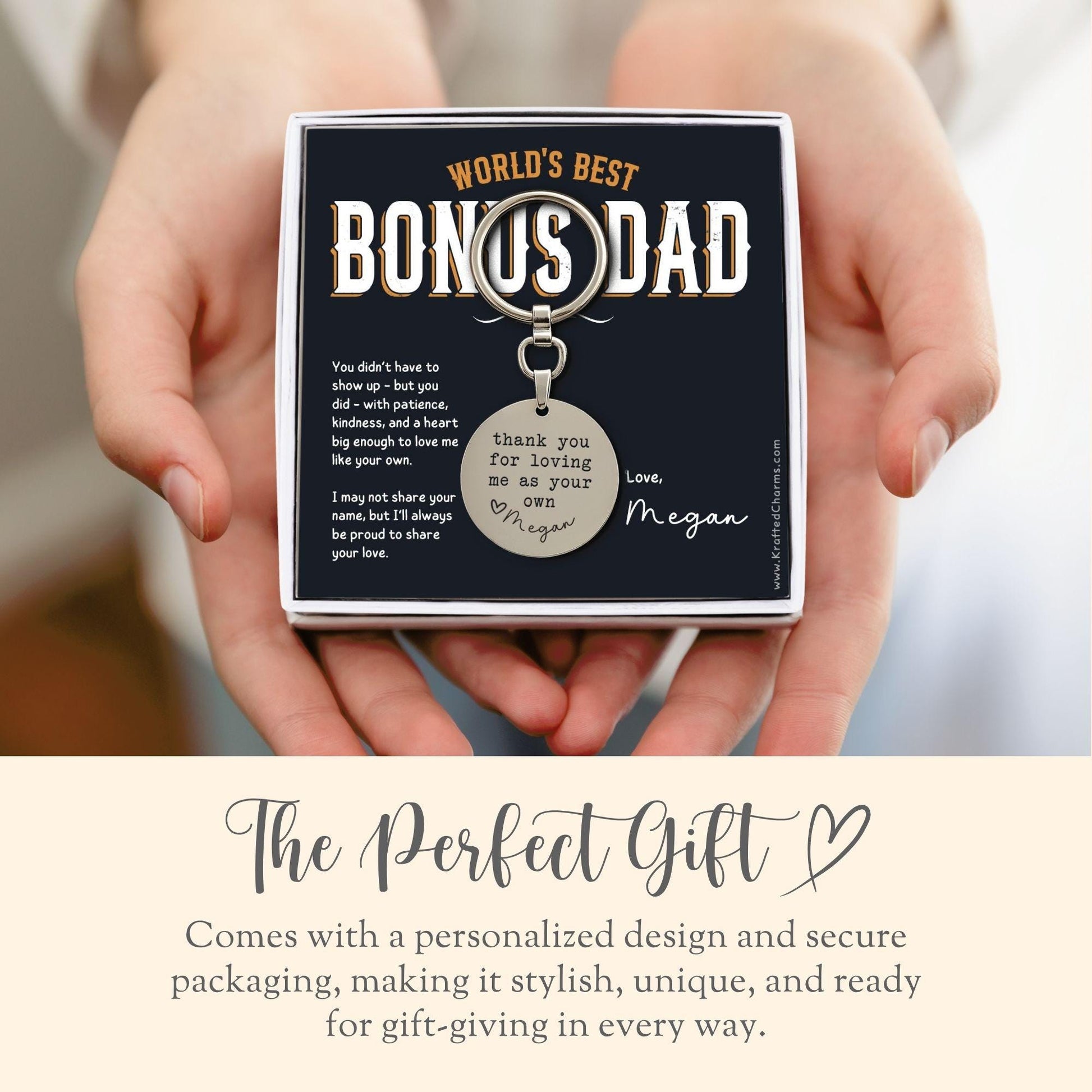Personalized Bonus Dad Keychain Gift for Bonus Dad Keyfob Fathers Day Gift Step Dad Keyring Present Bonus Dad Thank You from Stepdaughter