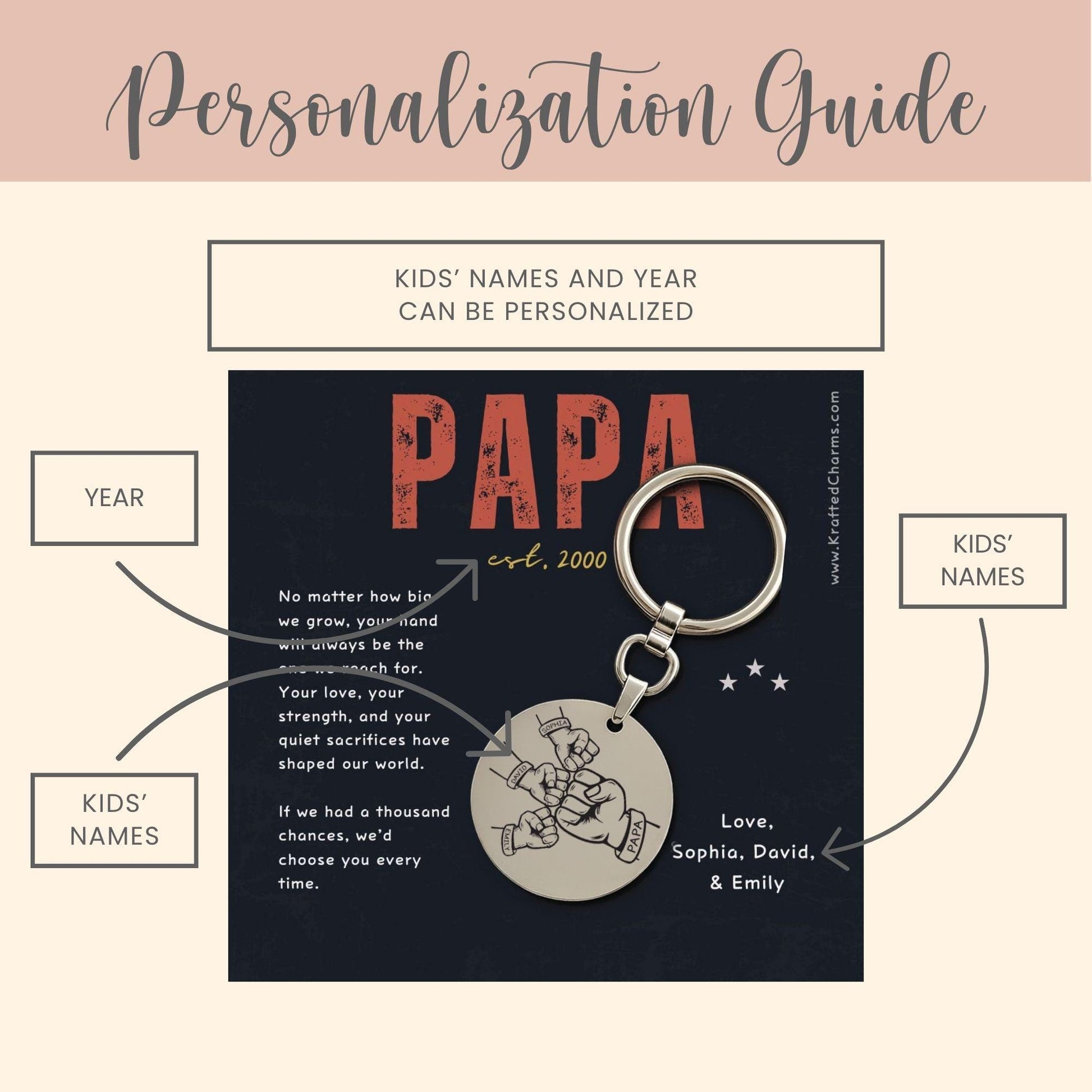 Personalized Papa Keychain Gift for Papa Keyring Fathers Day Gift New Papa Keyfob Papa Birthday Present Papa Appreciation Engrave Key Chain