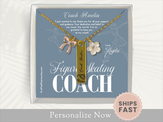 Figure Skating Coach Necklace 
Gift for Figure Skating Coach Bar Necklace