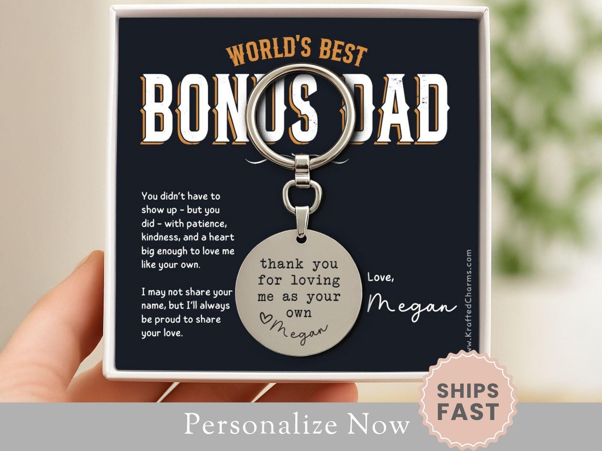Personalized Bonus Dad Keychain Gift for Bonus Dad Keyfob Fathers Day Gift Step Dad Keyring Present Bonus Dad Thank You from Stepdaughter
